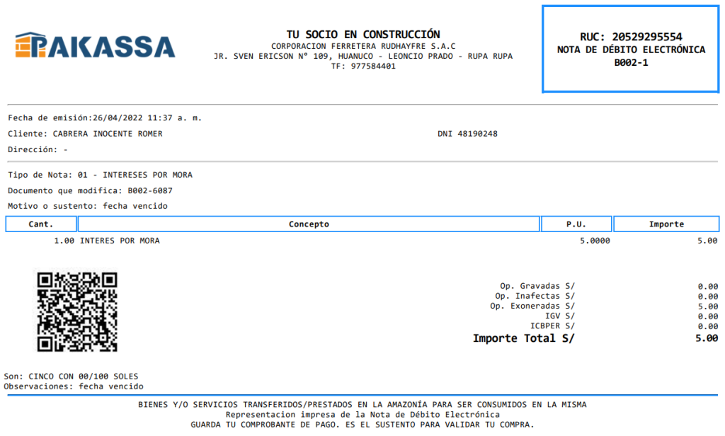 Nota de débito - SIGES